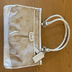 Michael Kors Khaki cream canvas logo satchel handbag